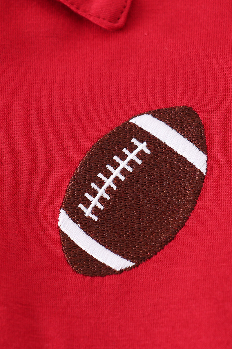 Maroon Football Embroidery Button Down Shirt