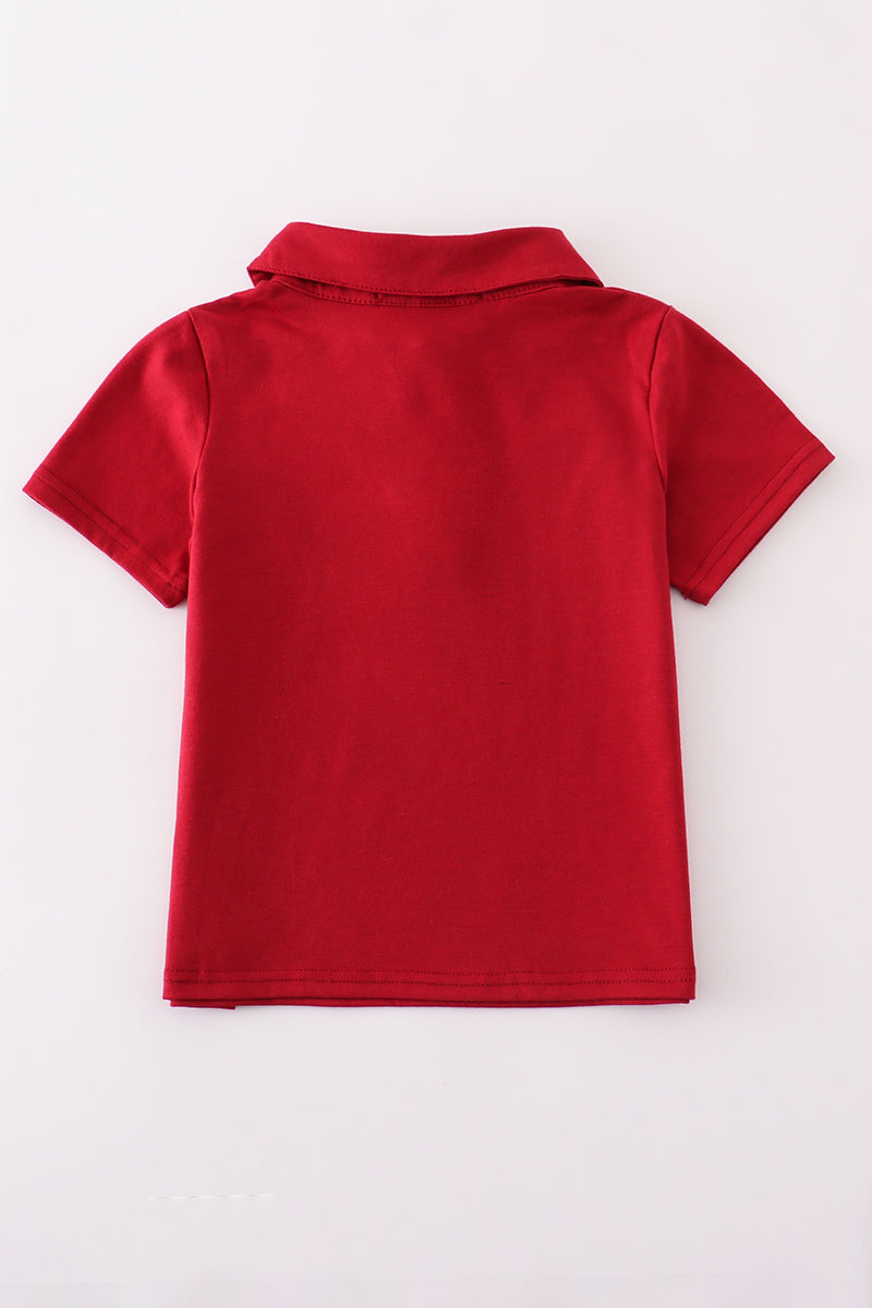 Maroon Football Embroidery Button Down Shirt