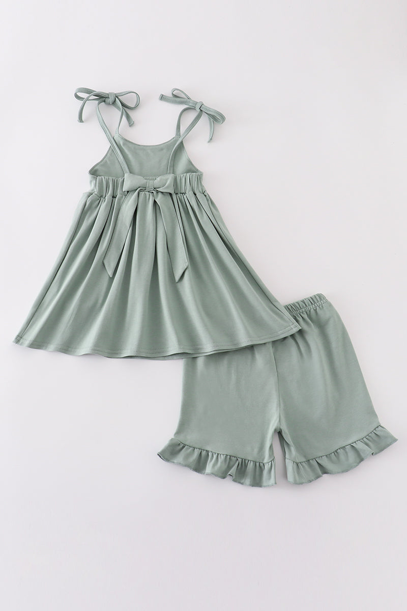 Sage Sand Dollar Embroidery Girl Set