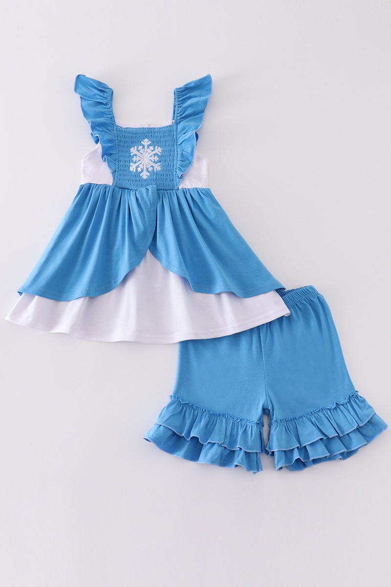 Blue Frozen Smocked Girl Set
