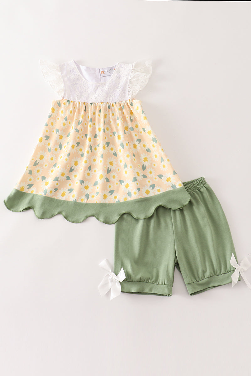 Yellow Floral Lace Girl Set