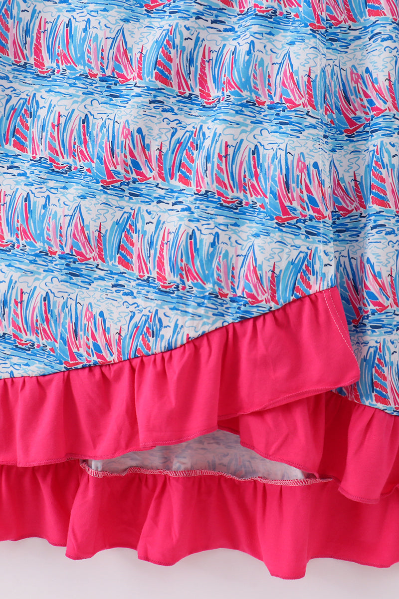 Blue Sailboat Serenade Print Mom&Me Dress