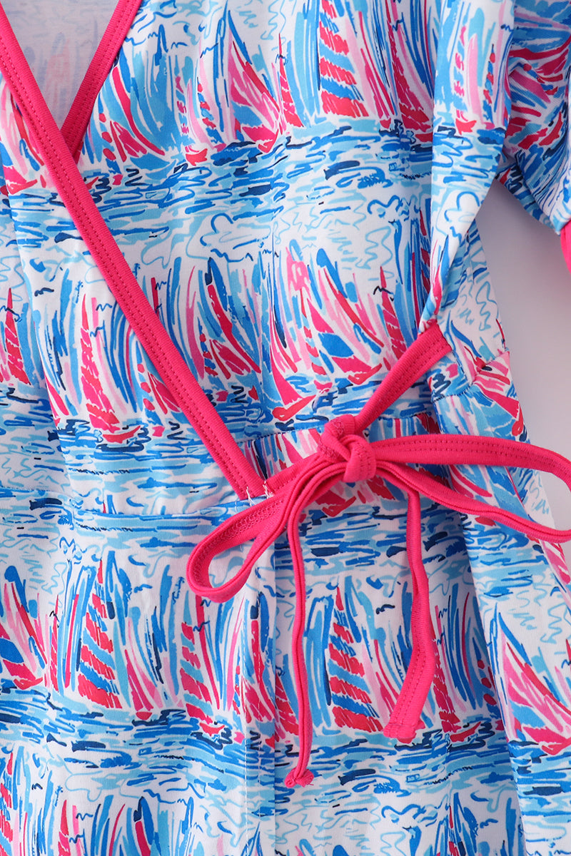 Blue Sailboat Serenade Print Mom&Me Dress