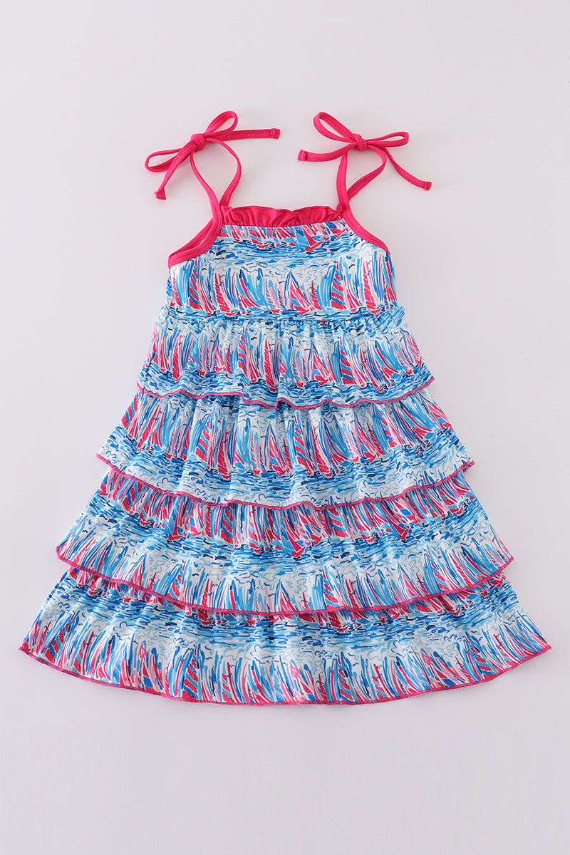 Blue Sailboat Serenade Print Mom&Me Dress