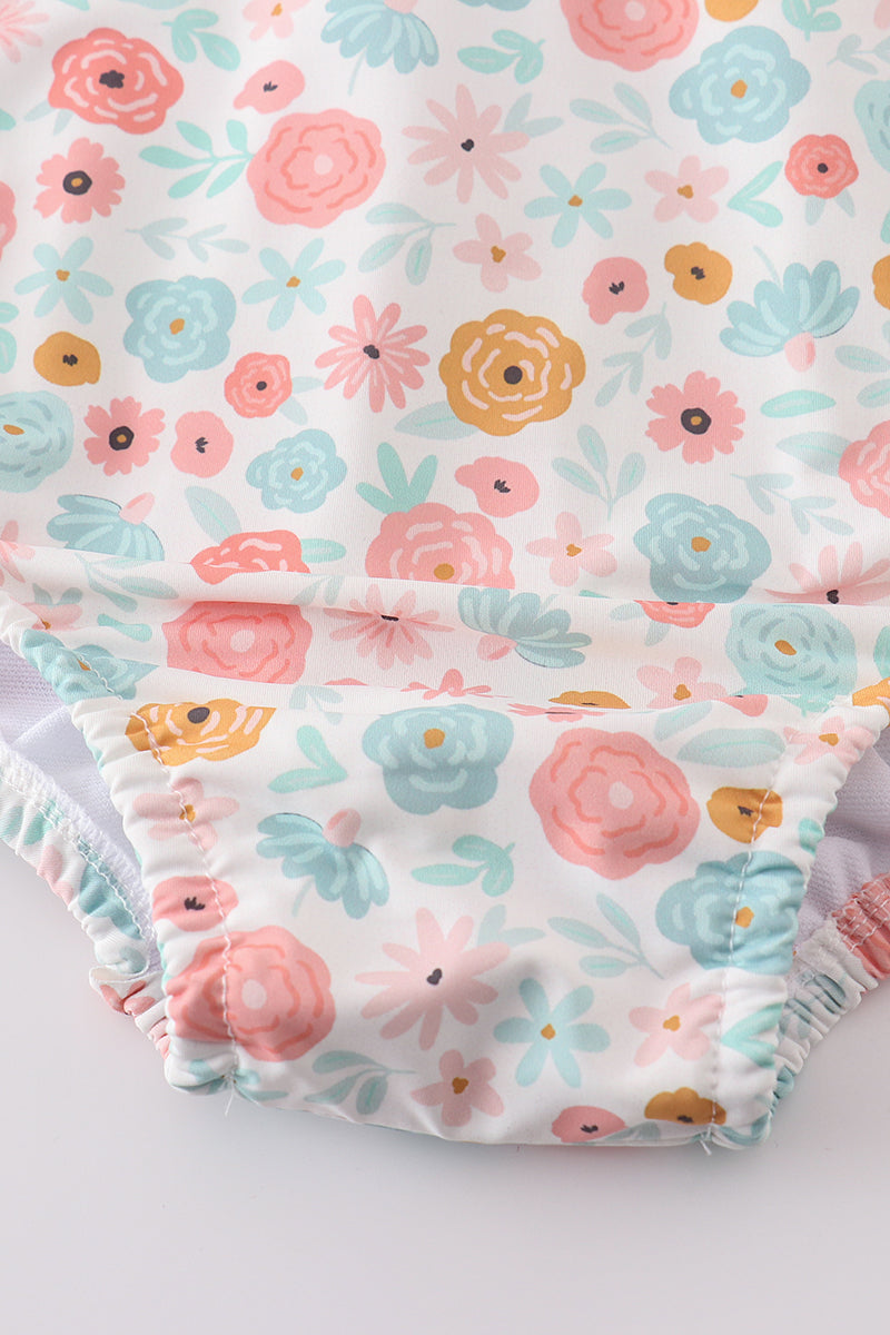Minty Floral Bloom Print Mom Swimsuit