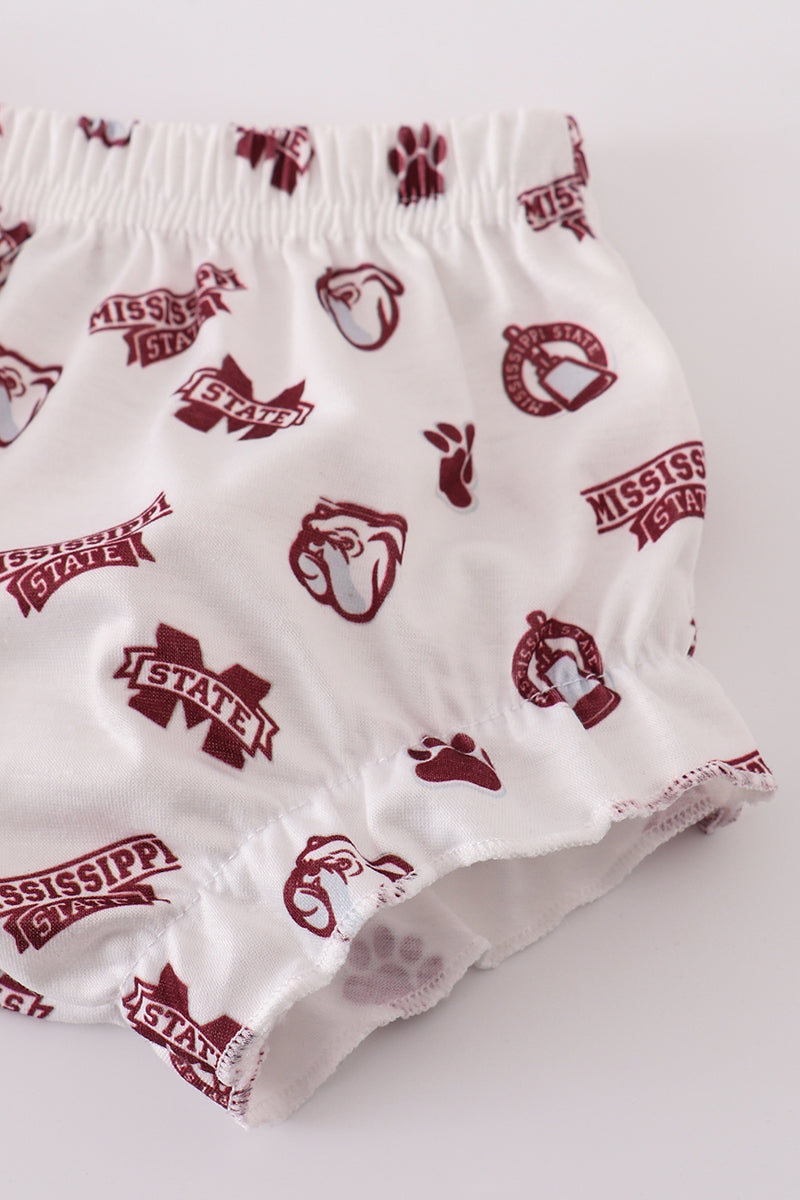 Maroon Mississippi Embroidery Girl Bloomer Set