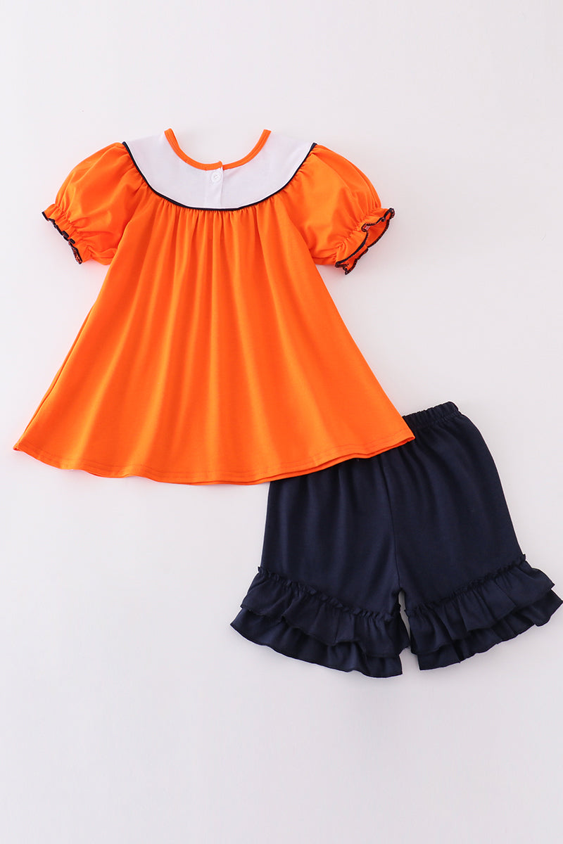 Navy Orange War Eagle Embroidery Girl Set