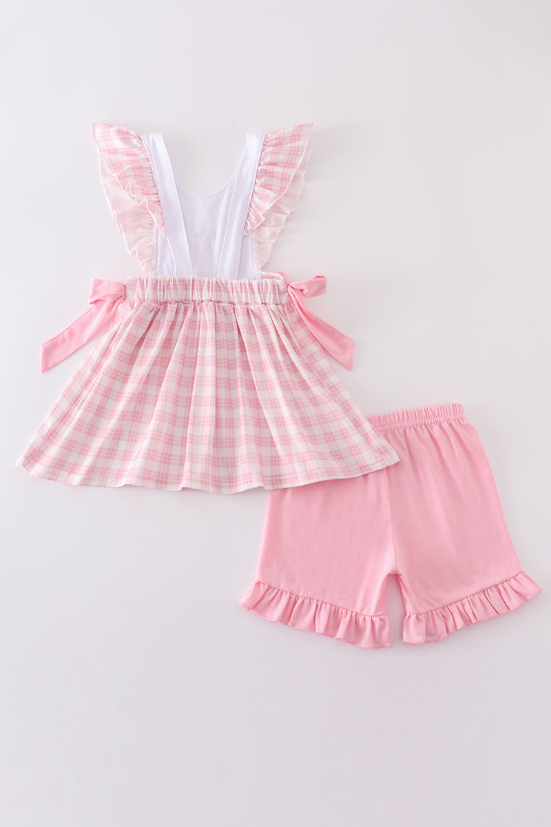 Pink Bunny Embroidery Bow Set