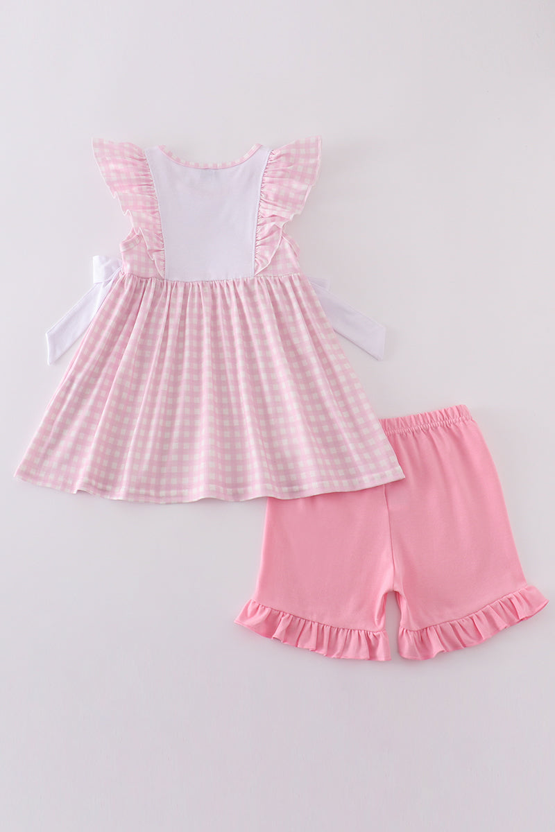 Pink Cross Embroidery Bow Set