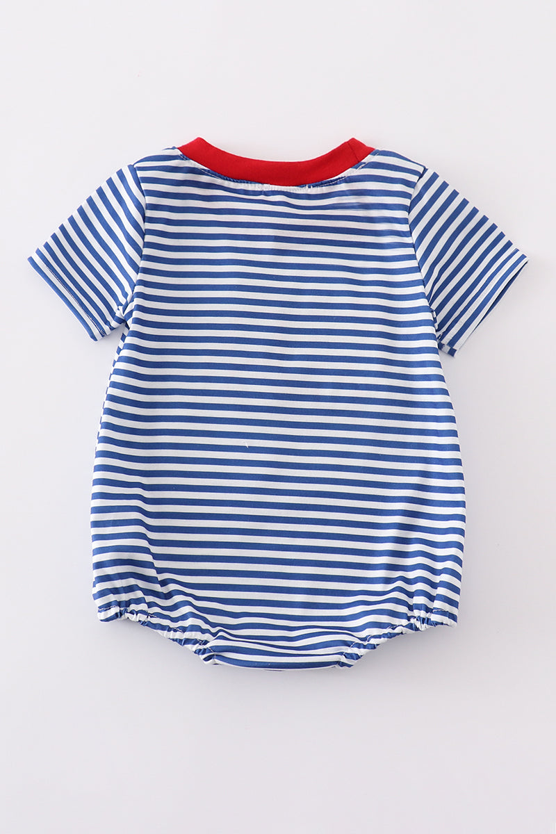 Blue Stripe Fire Truck Applique Bubble