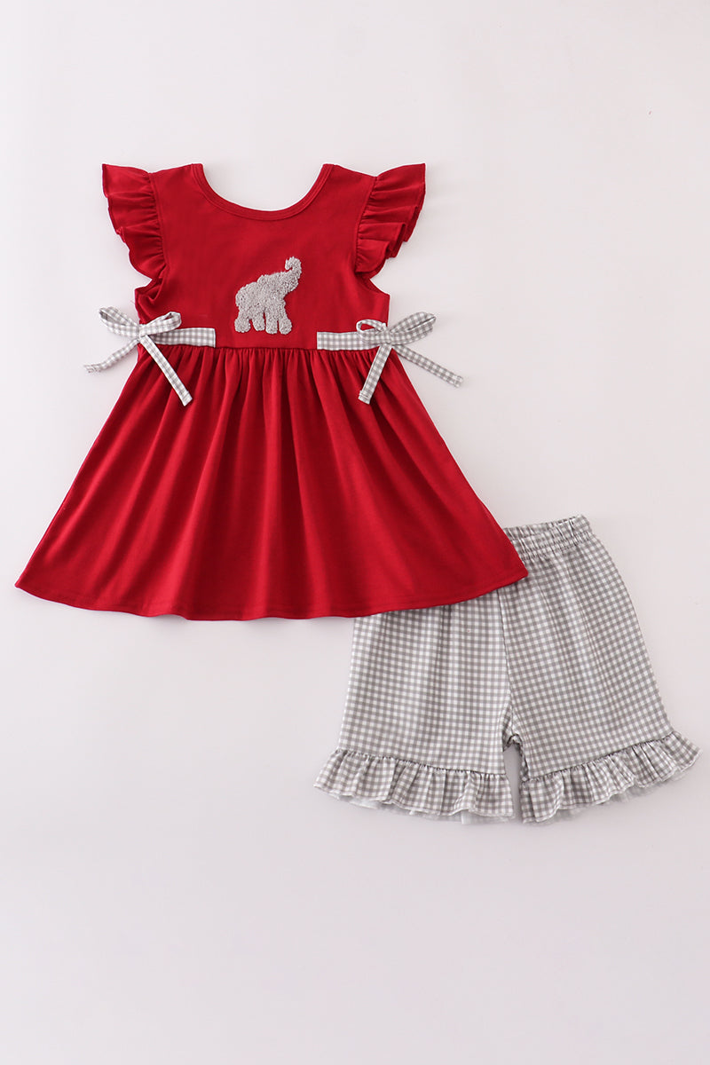 Alabama Elephant French Knot Ruffle Shorts Set