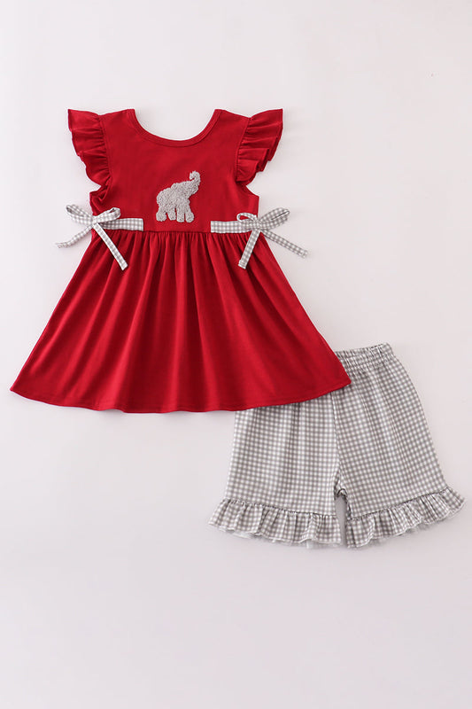 Alabama Elephant French Knot Ruffle Shorts Set
