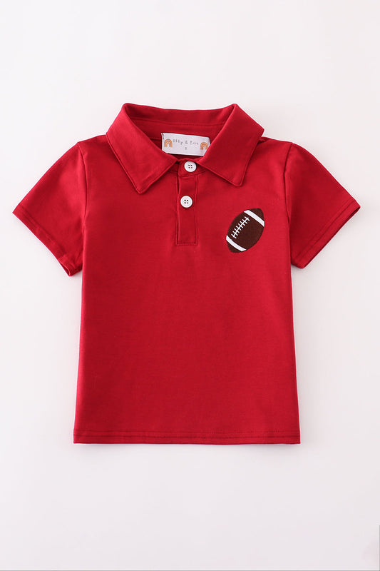 Maroon Football Embroidery Button Down Shirt