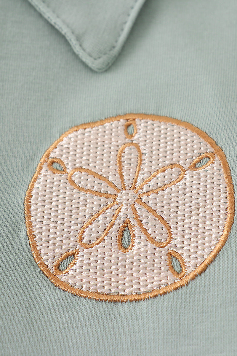 Sage Sand Dollar Embroidery Boy Shirt