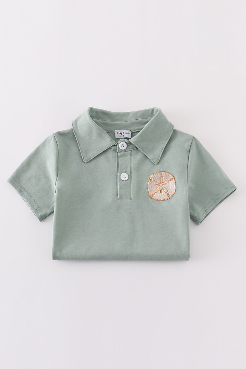 Sage Sand Dollar Embroidery Boy Shirt