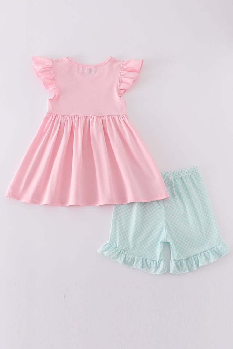 Pink Princess Embroidery Girl Set