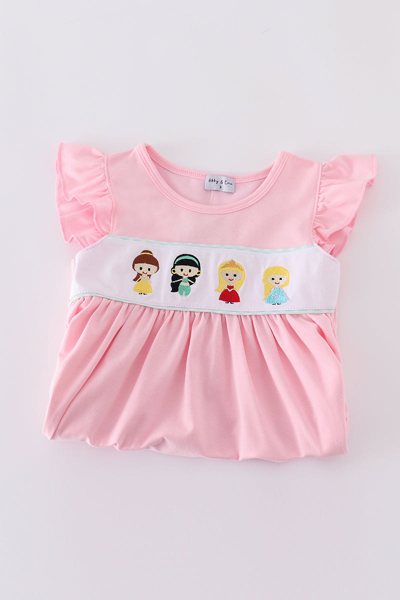Pink Princess Embroidery Girl Set