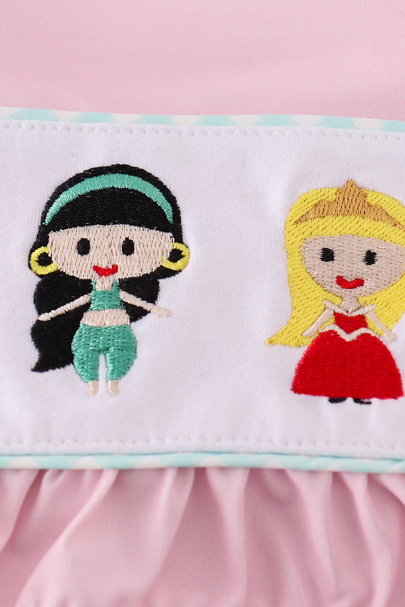 Pink Princess Embroidery Girl 2Pc Swimsuit