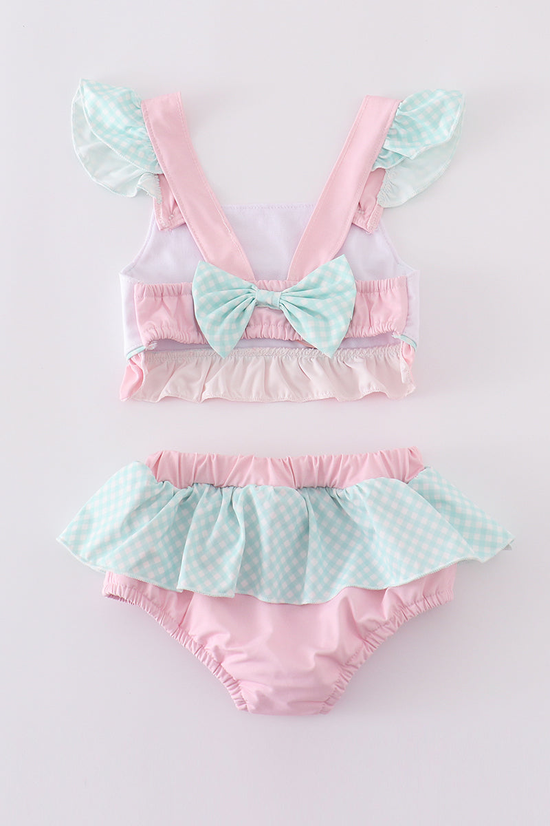 Pink Princess Embroidery Girl 2Pc Swimsuit