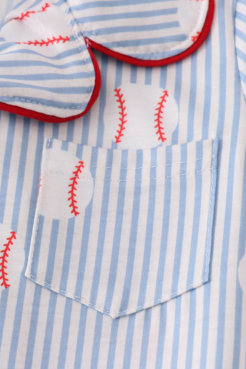 Blue Stripe Baseball Pajamas Set