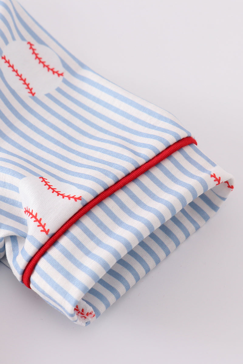 Blue Stripe Baseball Pajamas Set