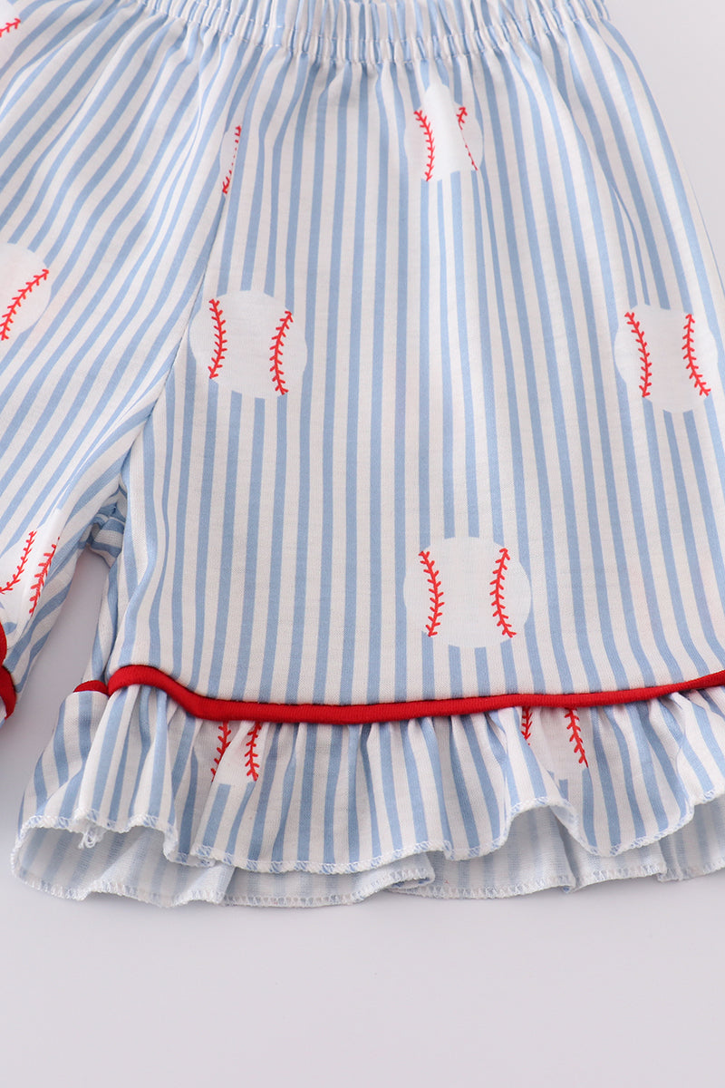 Blue Stripe Baseball Pajamas Set