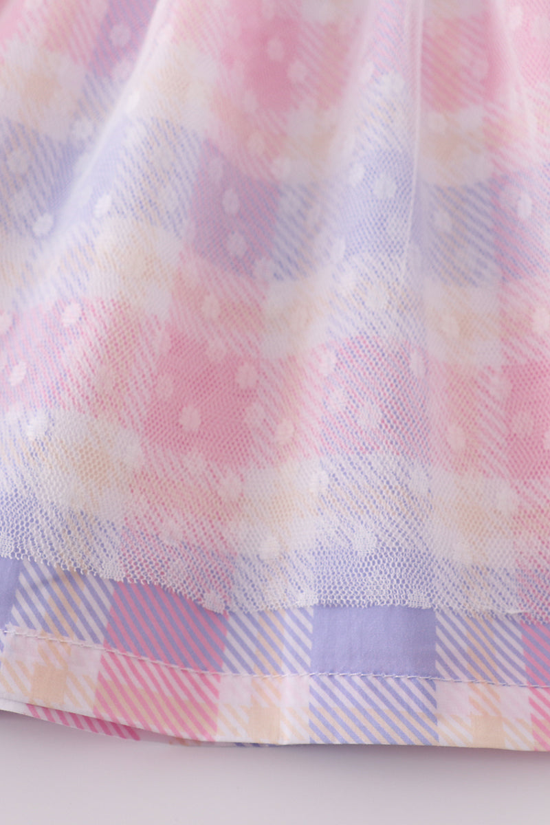Premium Pink Bunny Bow Plaid Dress