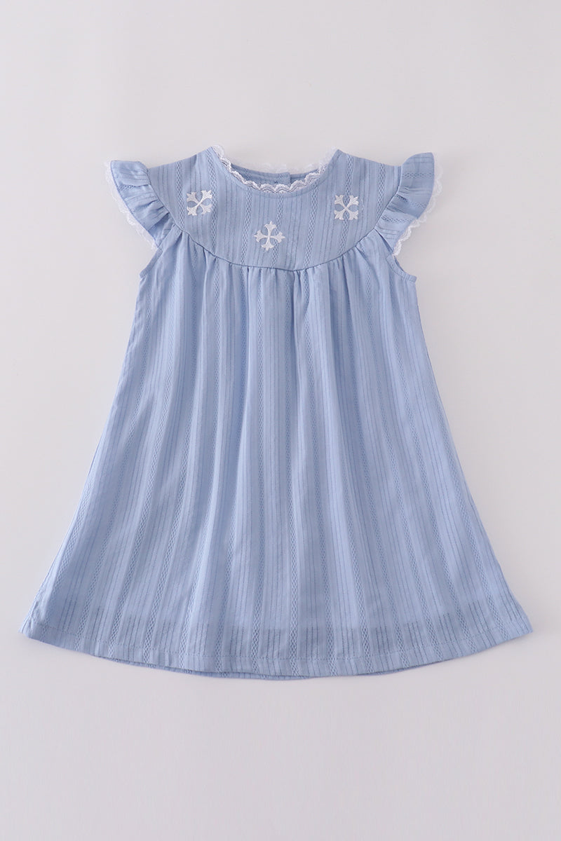 Premium Blue Cross Embroidery Dress