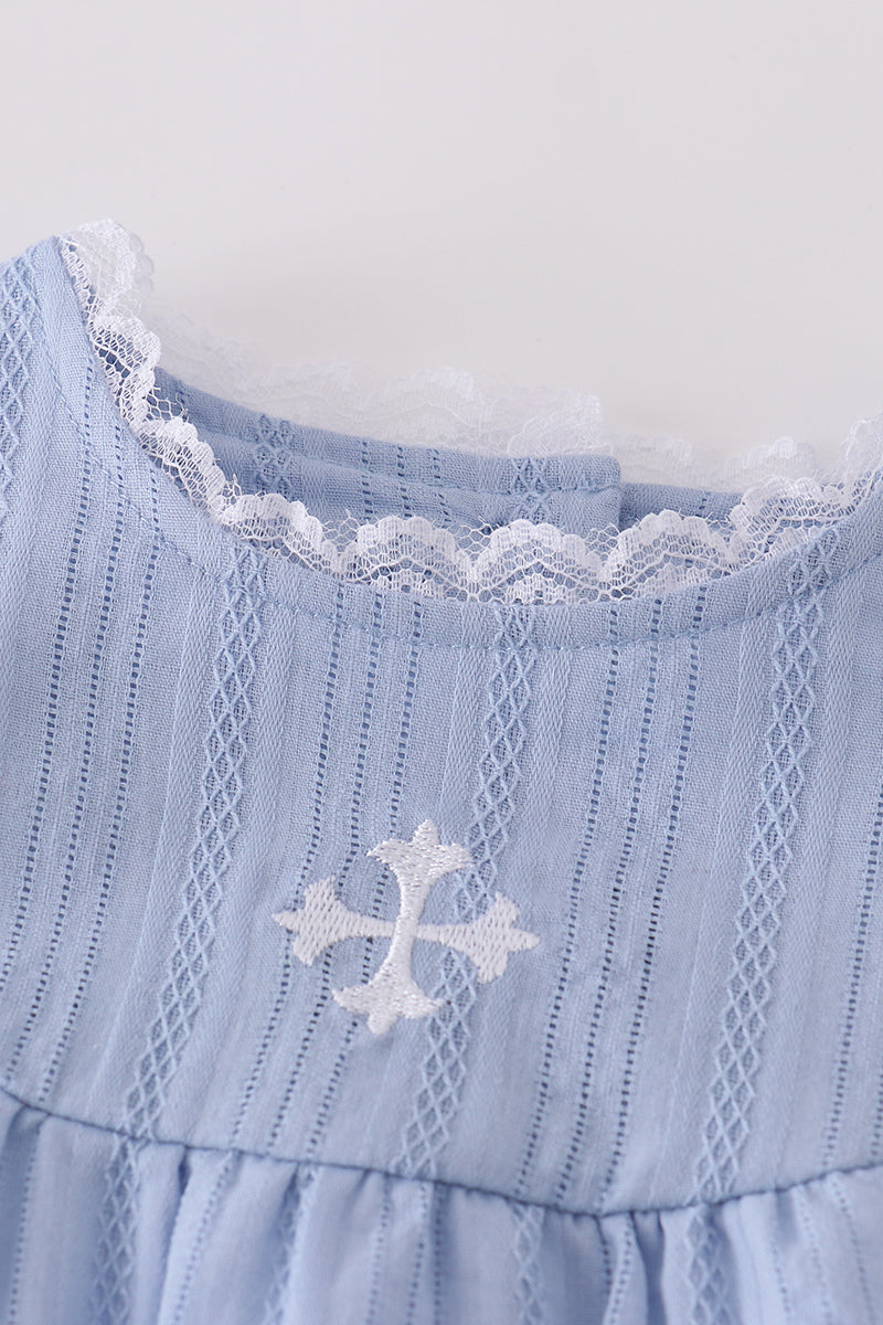 Premium Blue Cross Embroidery Dress