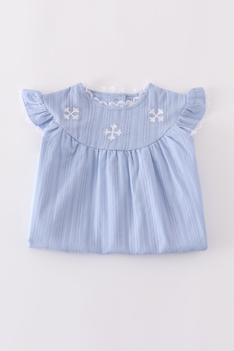 Premium Blue Cross Embroidery Dress