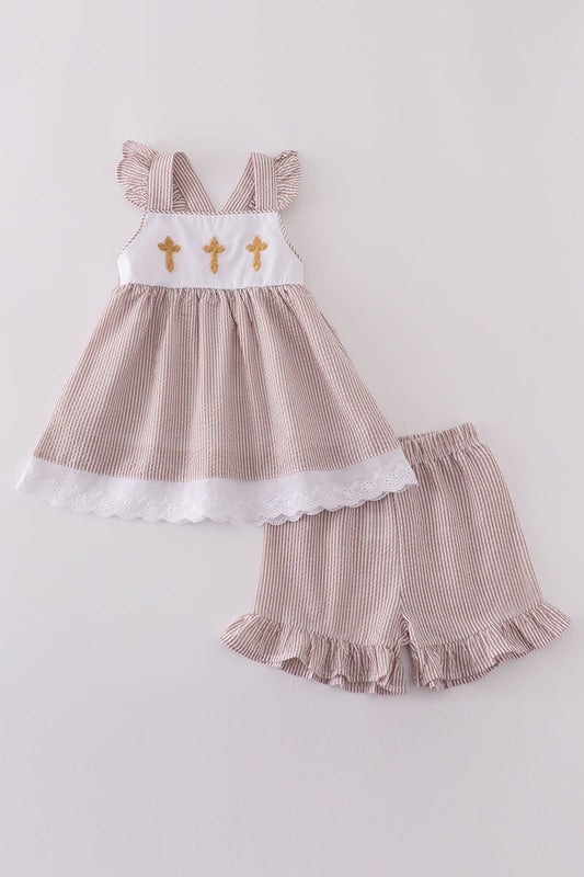 Premium Brown Cross Embroidery Set