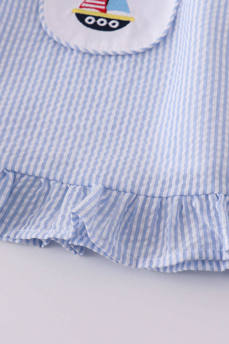 Premium Blue Sailboat Embroidery Bloomer Set