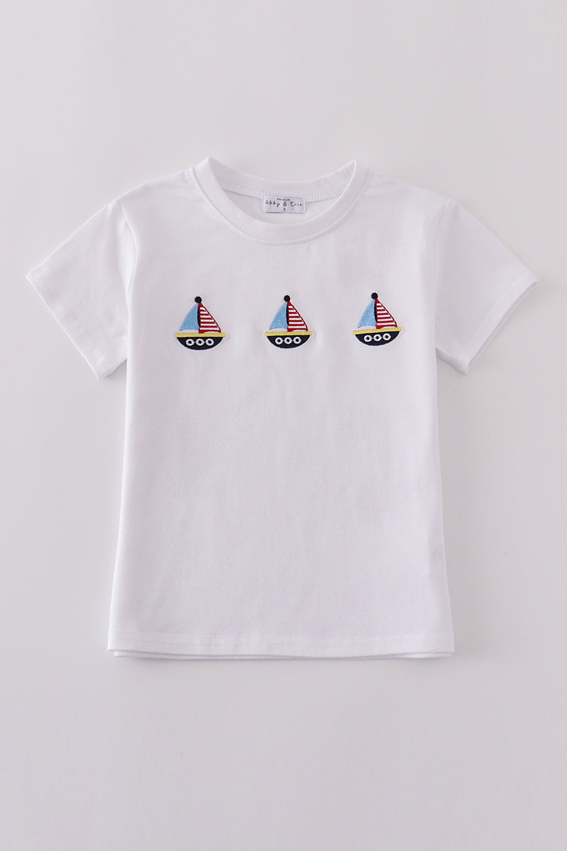 Premium Blue Sailboat Embroidery Top