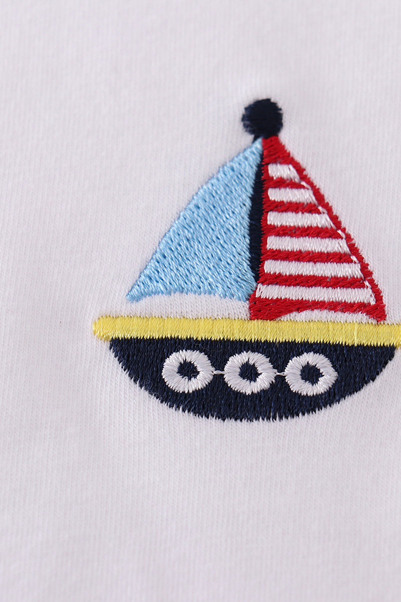 Premium Blue Sailboat Embroidery Top