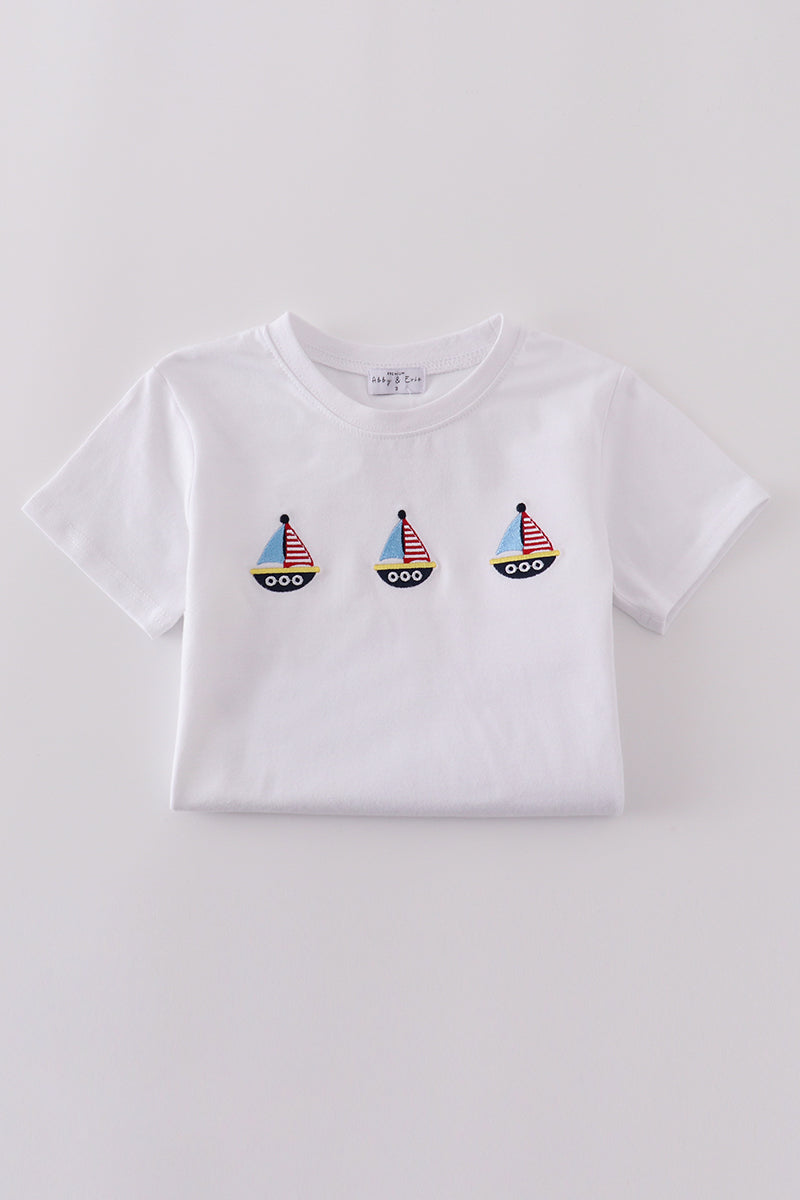 Premium Blue Sailboat Embroidery Top