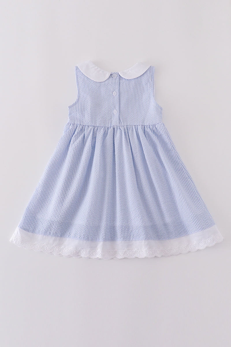 Premium Blue Sailboat Embroidery Dress