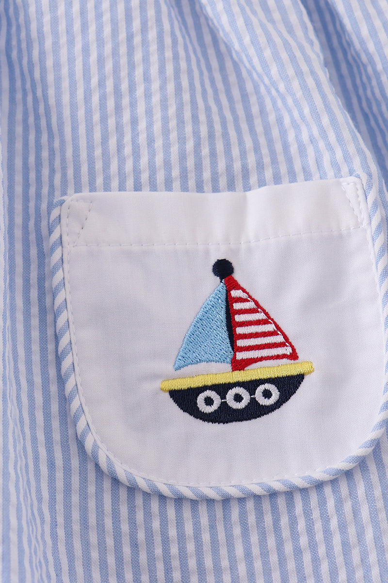 Premium Blue Sailboat Embroidery Dress