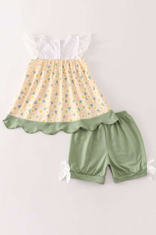 Yellow Floral Lace Girl Set