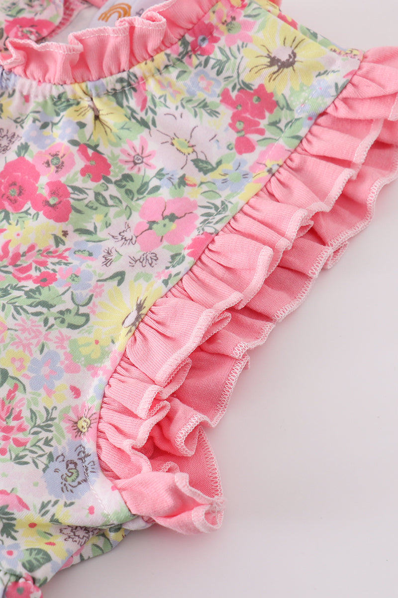 Pink Floral Print Girl Ruffle Dress