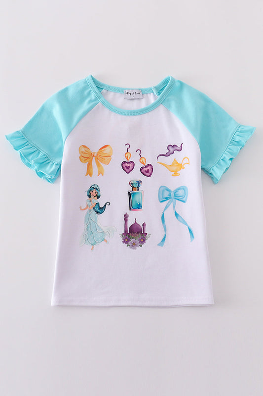 Mint Princess Bow Print Girl Top