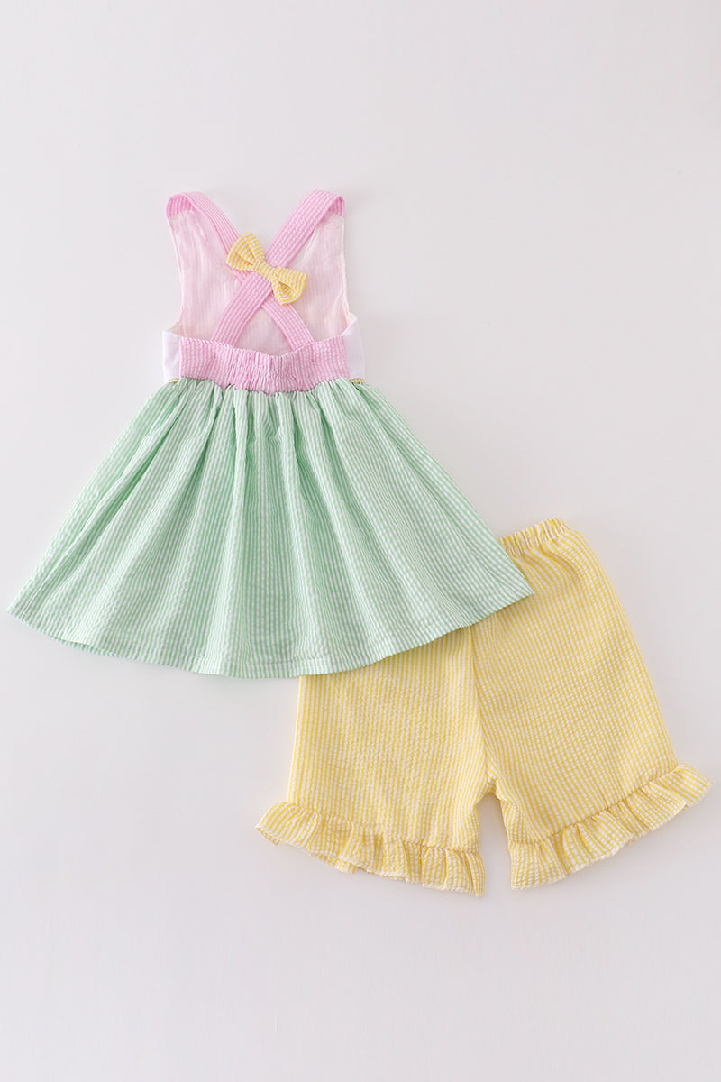Seersucker Sailboat Embroidery Girl Set