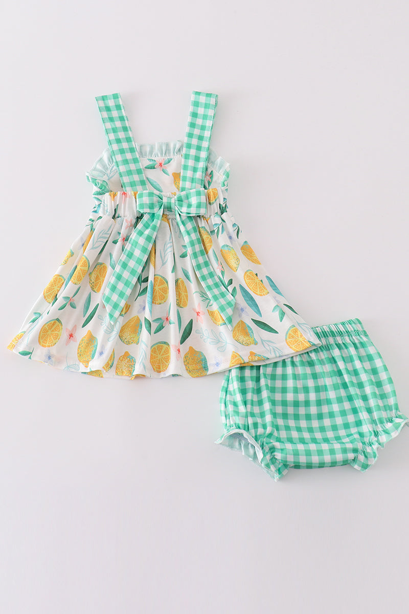Green Lemon Pirnt Girl Bloomer Set