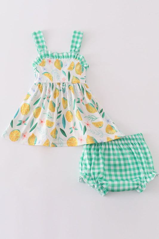 Green Lemon Pirnt Girl Bloomer Set