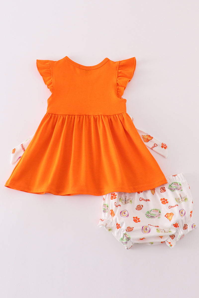 Orange Clemson Embroidery Girl Bloomer Set