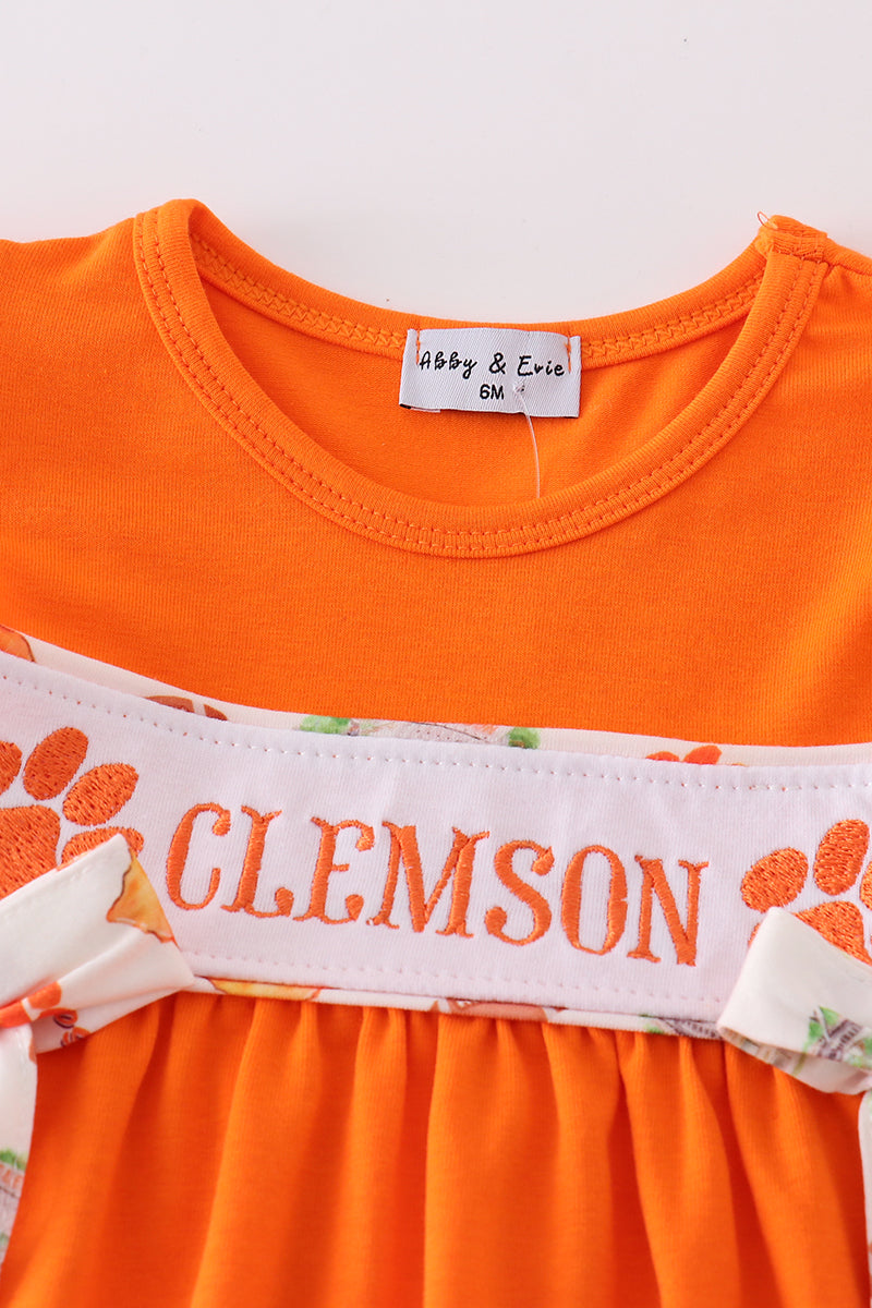 Orange Clemson Embroidery Girl Bloomer Set