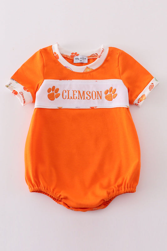 Orange Clemson Embroidery Boy Bubble
