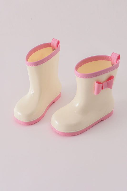 Pink & White Bow Rain Boots