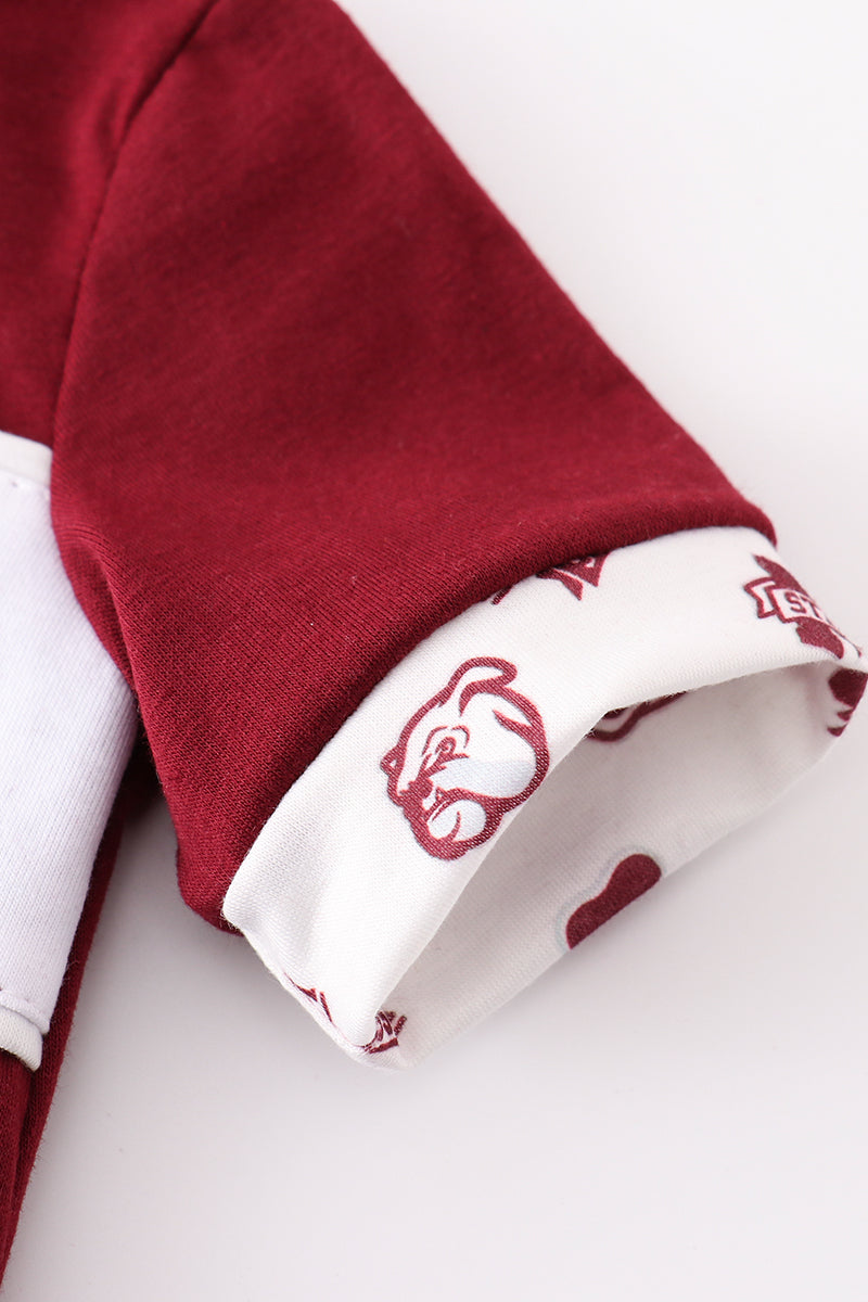 Maroon Mississippi Embroidery Boy Bubble