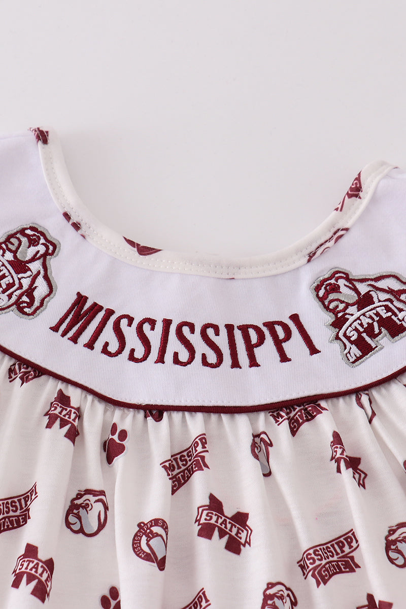 Maroon Mississippi Embroidery Girl Set