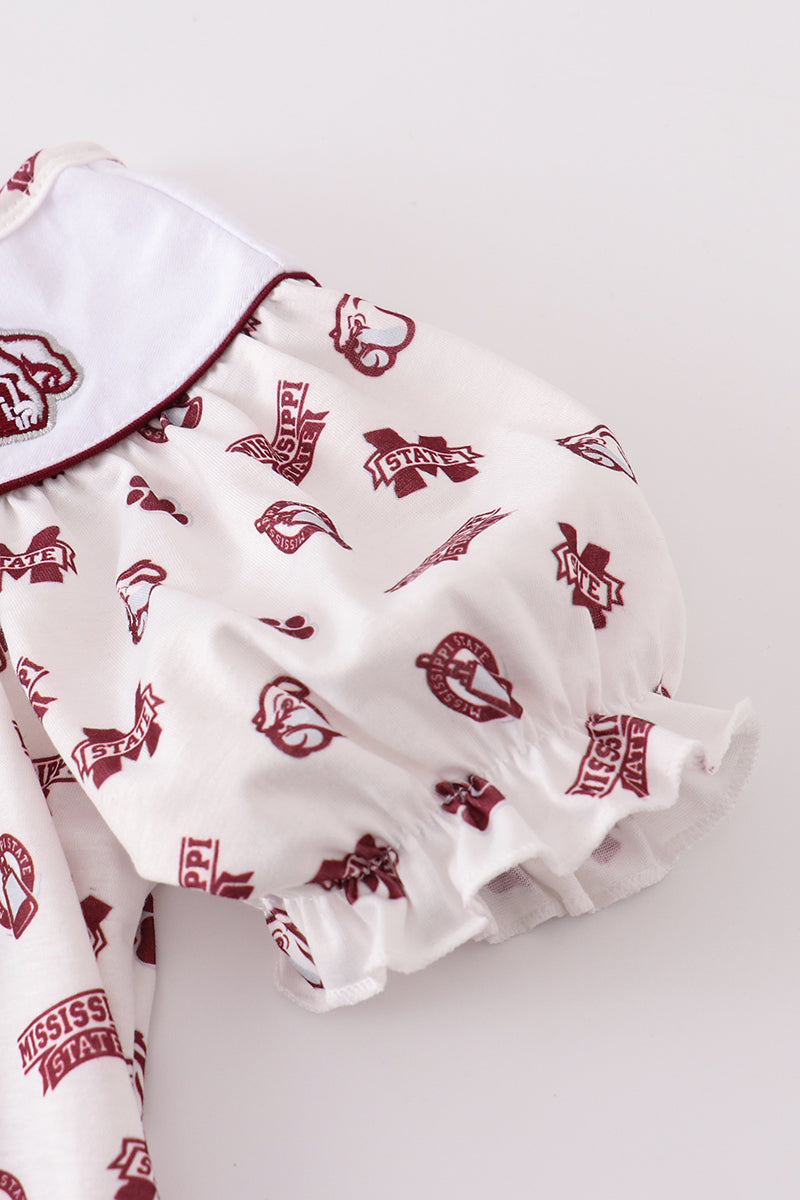 Maroon Mississippi Embroidery Girl Set
